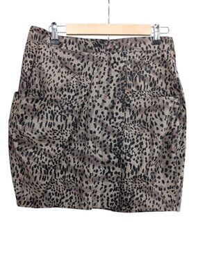 WALTER BAKER Women's Plumage Print Faux Wrap Mini Skirt Brown/ Black Size 10 Poc
